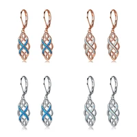 fashion women blue white opal drop earring rose gold silver clip earrings for women vintage hollow geometry earring dropshipping