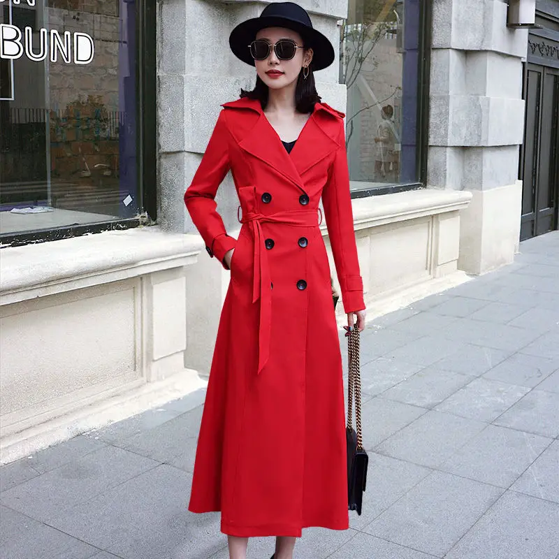 

2021 Spring Long Trench Coat Women Double Breasted Slim Trench Collection Female Outwear Belt Fashion Windbreaker Abrigos Mujer
