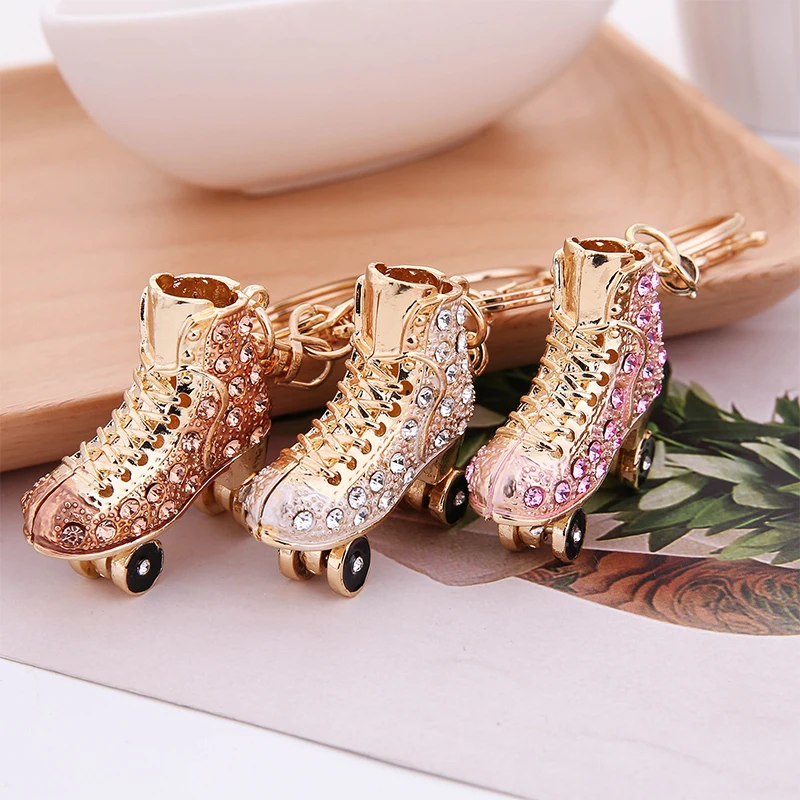 

Crystal Rhinestone Roller Skates Shoes Keychains Fashion Keyrings Keyholder Rings Holder Purse Bag Buckle Pendant Jewelry