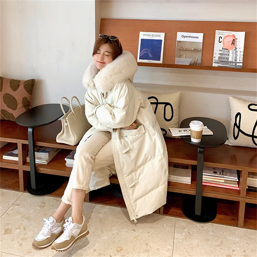 Женская длинная парка Повседневная зимняя куртка на 90% белом утином пуху с
