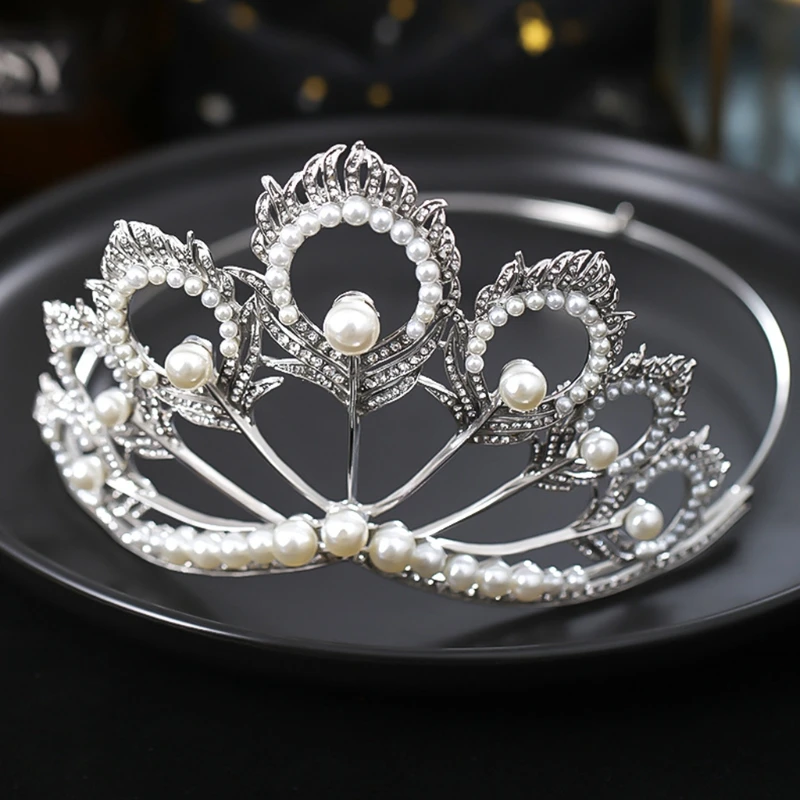 

Fashion Hot New Shiny Faux Pearl Princess Crown Crystal Hair Tiara Women Bridal Party Wedding Headdress Accessories