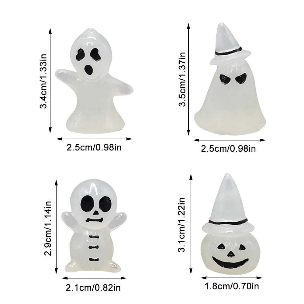 

4pcs Mini Luminous Ghost Ornaments Figurine Micro Landscape Cute Resin Decoration Cartoon Toy Halloween Ghost Decor Gifts
