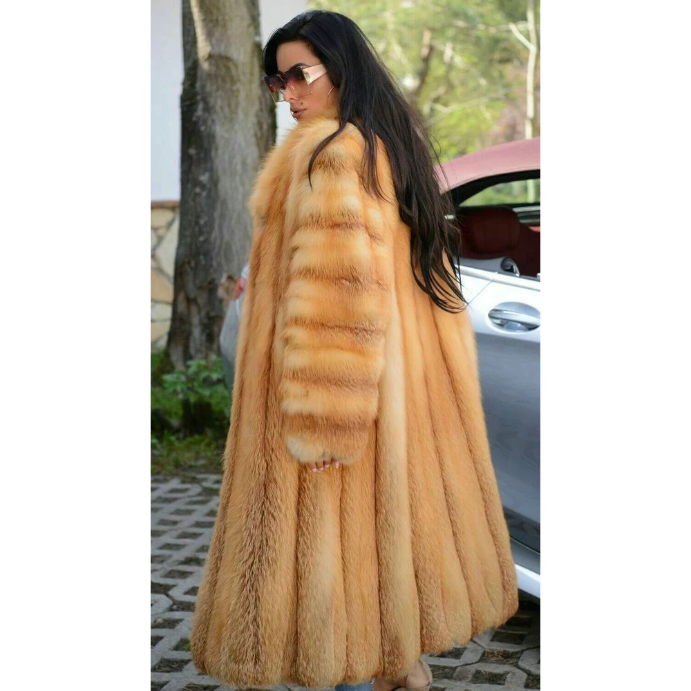Long Real Red Fox Fur Coat for Women Winter Outwear 2022 New Trendy High Quality Woman Genuine Full Pelt Fox Fur Overcoat Luxury