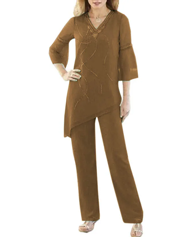 2 шт. женские шифоновые брюки с V образным вырезом и рукавом 3/4|Платья для матери