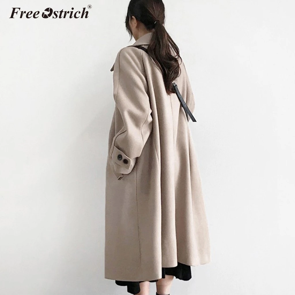 Осенне зимнее шерстяное пальто Free Ostrich 2019 женское длинное с длинным рукавом