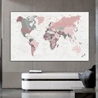 Плакат с картой мира, принт розовых цветов, настенная живопись, большие размеры, Настенная картина для гостиной, украшение для дома
