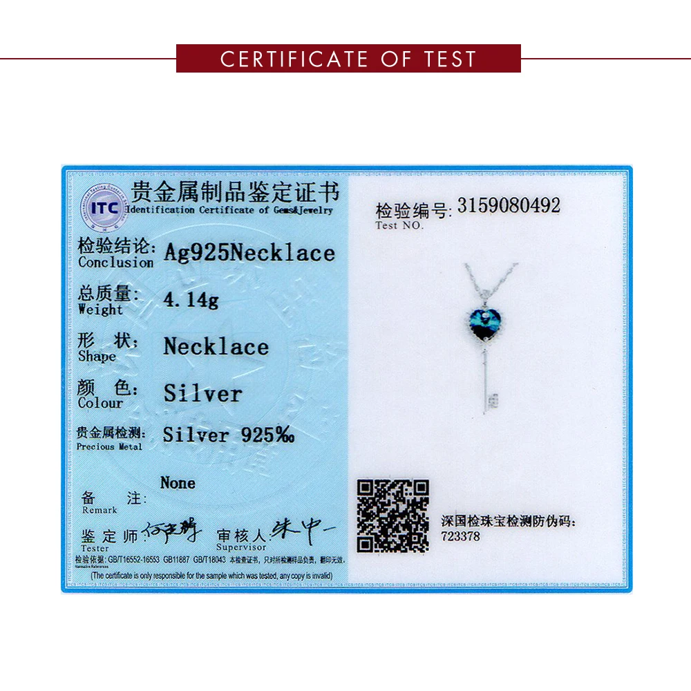 

ZEMIOR 925 Sterling Silver Shining Key Of Love Pendant Necklaces For Women Colorful Austria Crystal Heart Necklace Wedding Gift