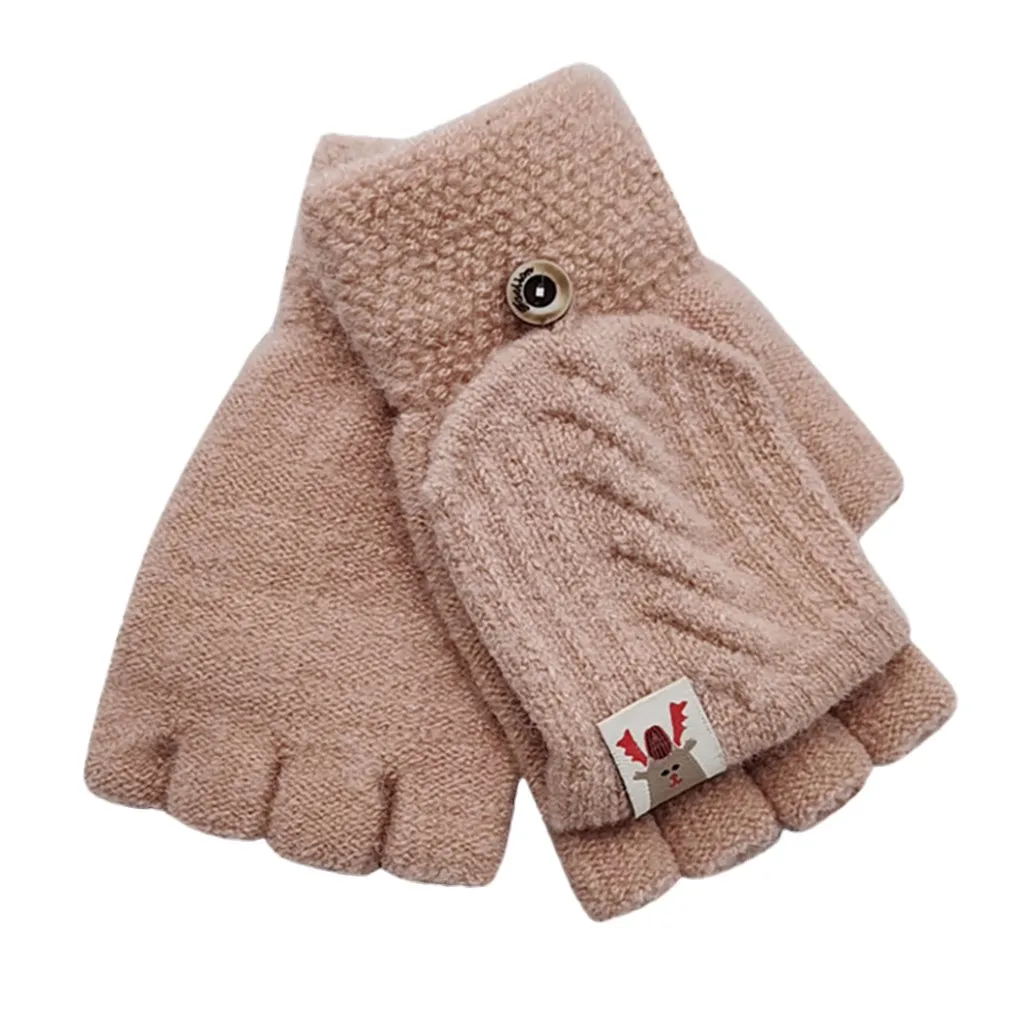 New Design Fashion Unisex Children Kids Winter Warm Knitted Convertible Flip Top Fingerless Mittens Gloves Christmas gift | Детская