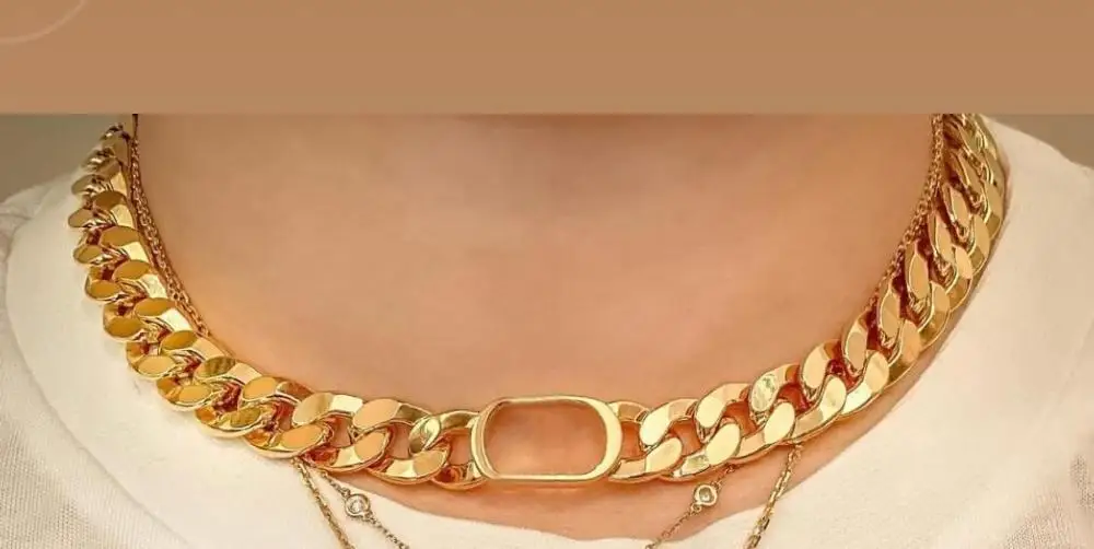 

vintage heavy mental cuban chain necklace gold wide link name letter choker for lady famous brand jewelry