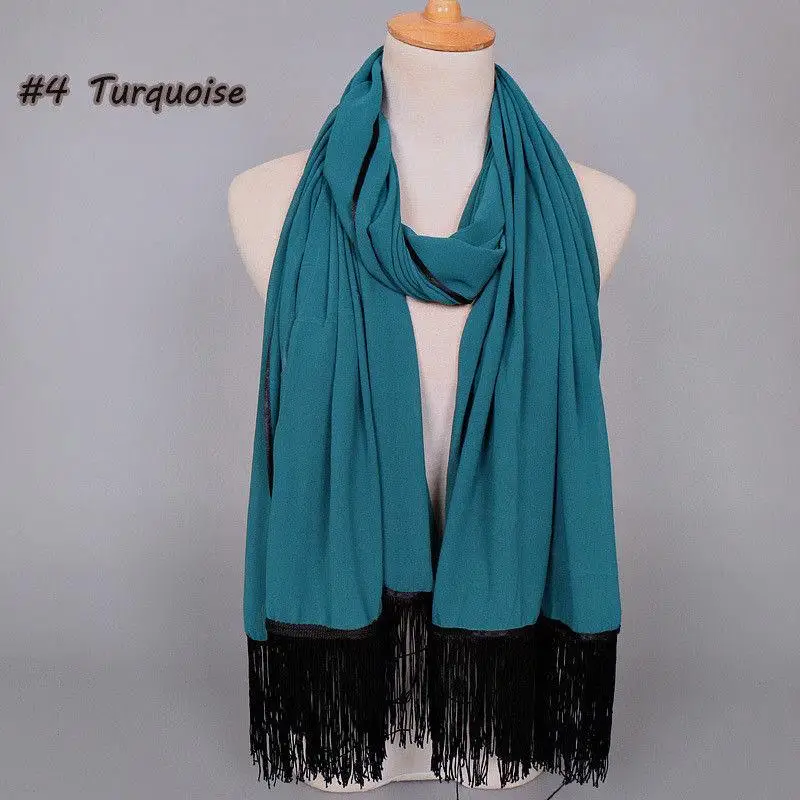 Арабский женский простой шифоновый платок с кисточками хиджаб мусульманский