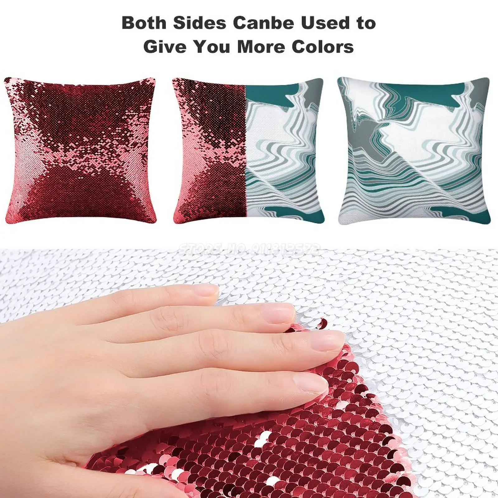 Ледяной день Illusion Sequin Подушка Чехол 40cmX40cm синий серый линия линейная Оптическая