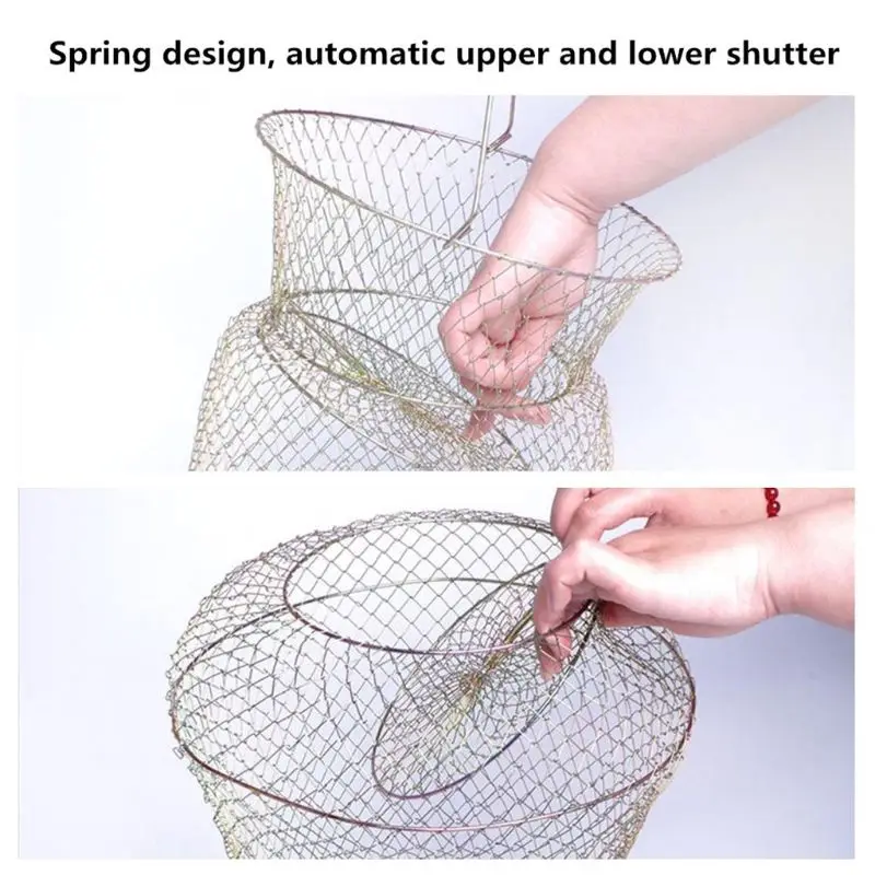 

Y1UC 1pc Foldable Steel Wire Fishing Cage Fish Crab Squid Shrimp Trap Portable Fish Basket Net Fishing Pot