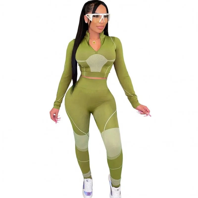 

Женский комплект из двух предметов для фитнеса, укороченный топ и обтягивающие штаны с высокой талией, Осенний Повседневный Спортивный кос...