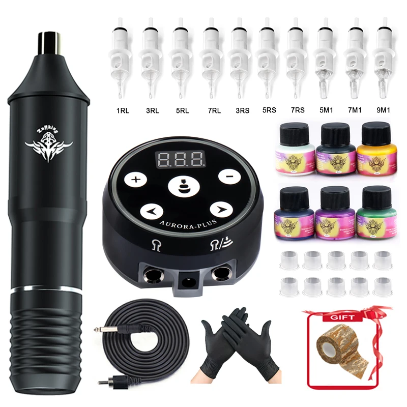 

Permanent Makeup Tattoo Machine Kit Rotary Tattoo Pen LCD Power Supply Ink With Cartridge Needle for Tattoo Artist