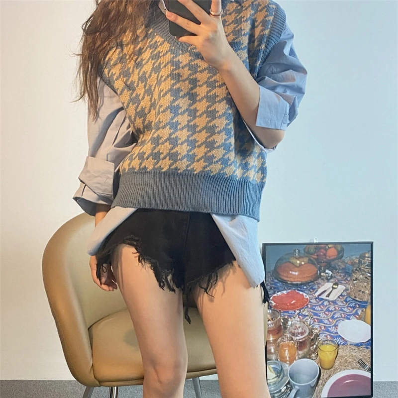 Женский вязаный жилет в стиле ретро повседневный свободный классический с