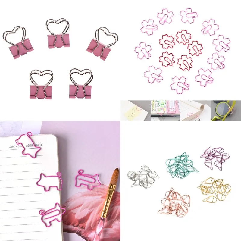 

2/4/5/10Pcs Pink Heart Water Drop Pig Shape Paper Clips Creative Interesting Bookmark Clip Memo Clip Paper Clips Stationery
