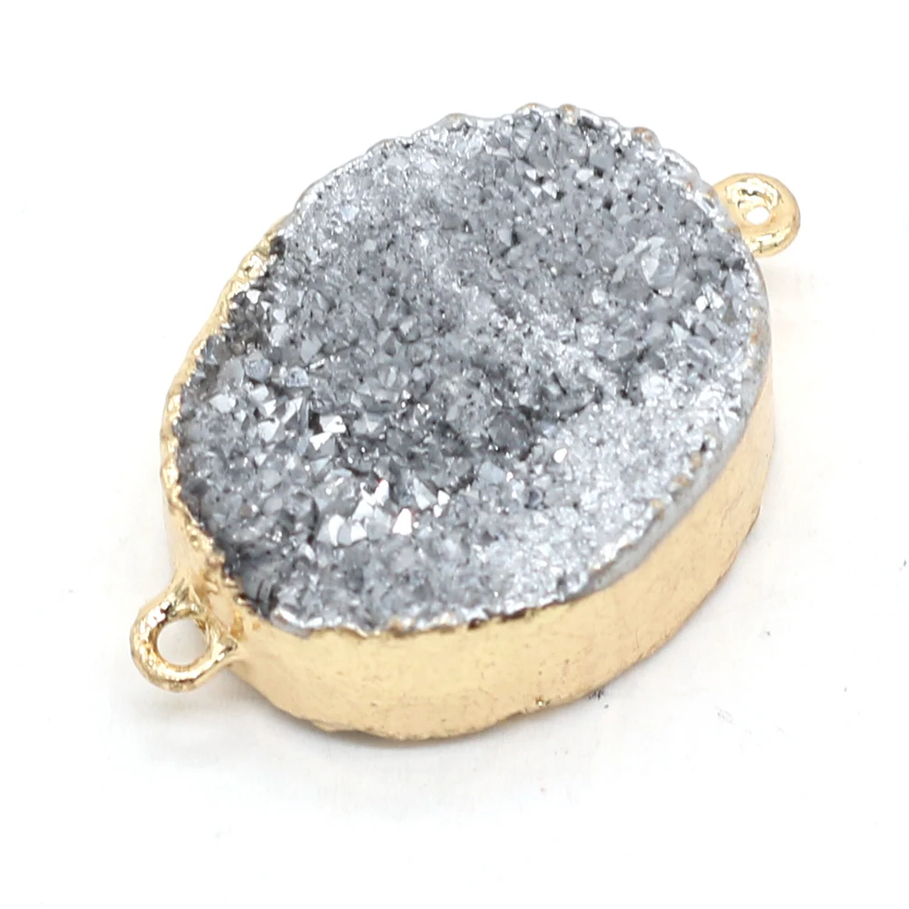 

Fine Natural Druzy Agates Pendants Oval Double Hole Connectors for Jewelry Making Women Necklace Crafts