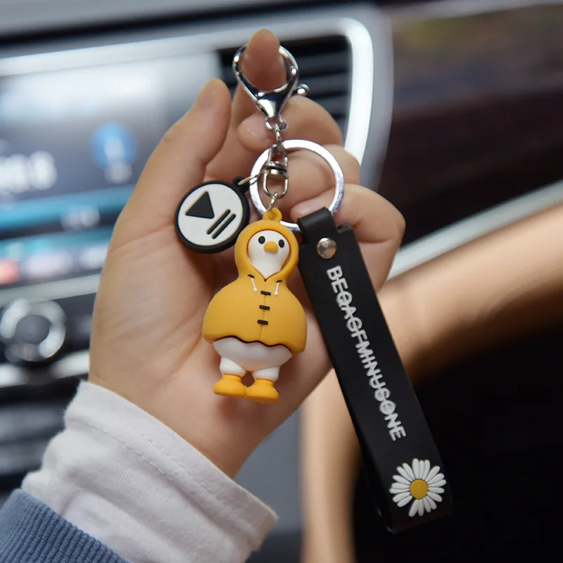 

Cape Duck Keychains Cute Fashion Yellow Duck Car Key Chain Children Bag Pendant Accessories Keyring Friends Holiday Gifts