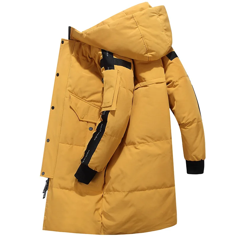 New Winter Men's Down Jacket Hooded Solid Color Long Thicken Warm Loose Puffer Coats Male Casual Windproof Breathable Parkas