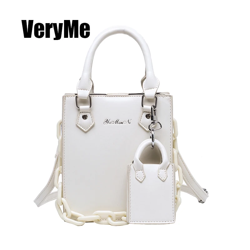 

VeryMe Fashion Leather Lady Composite Bags Solid Color Shoulder Crossbody Pack Popular Simple Female Hanbags Bolso Hombro Cadena