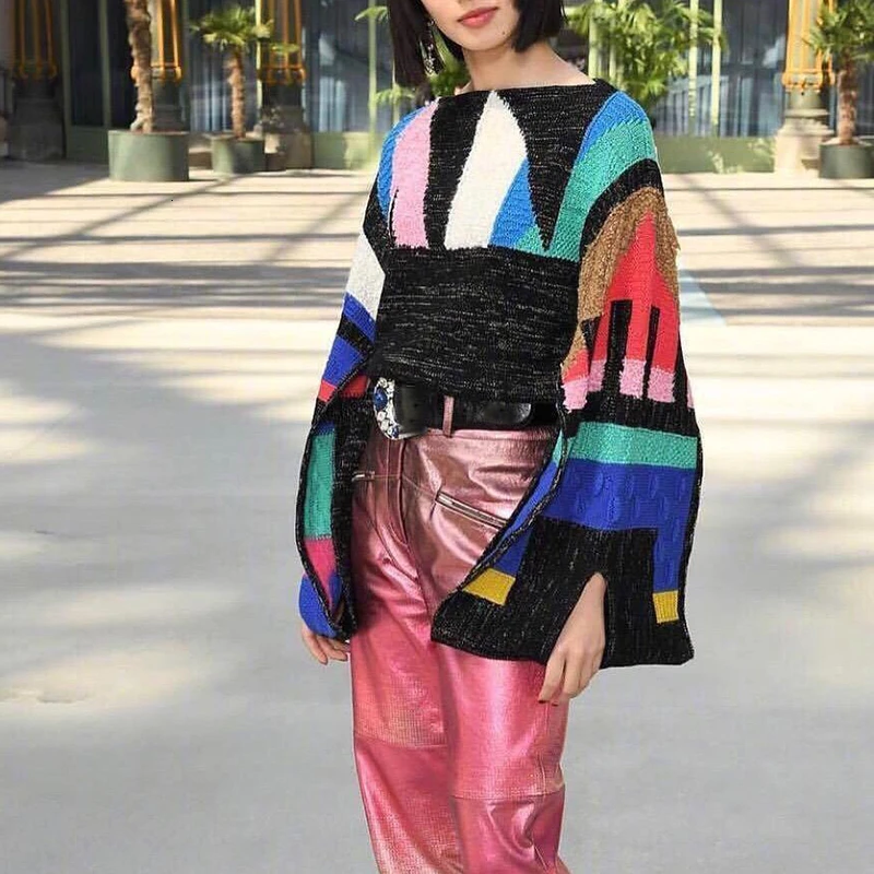 TWOTWINSTYLE лоскутный геометрический хит цвета женский свитер с круглым вырезом и