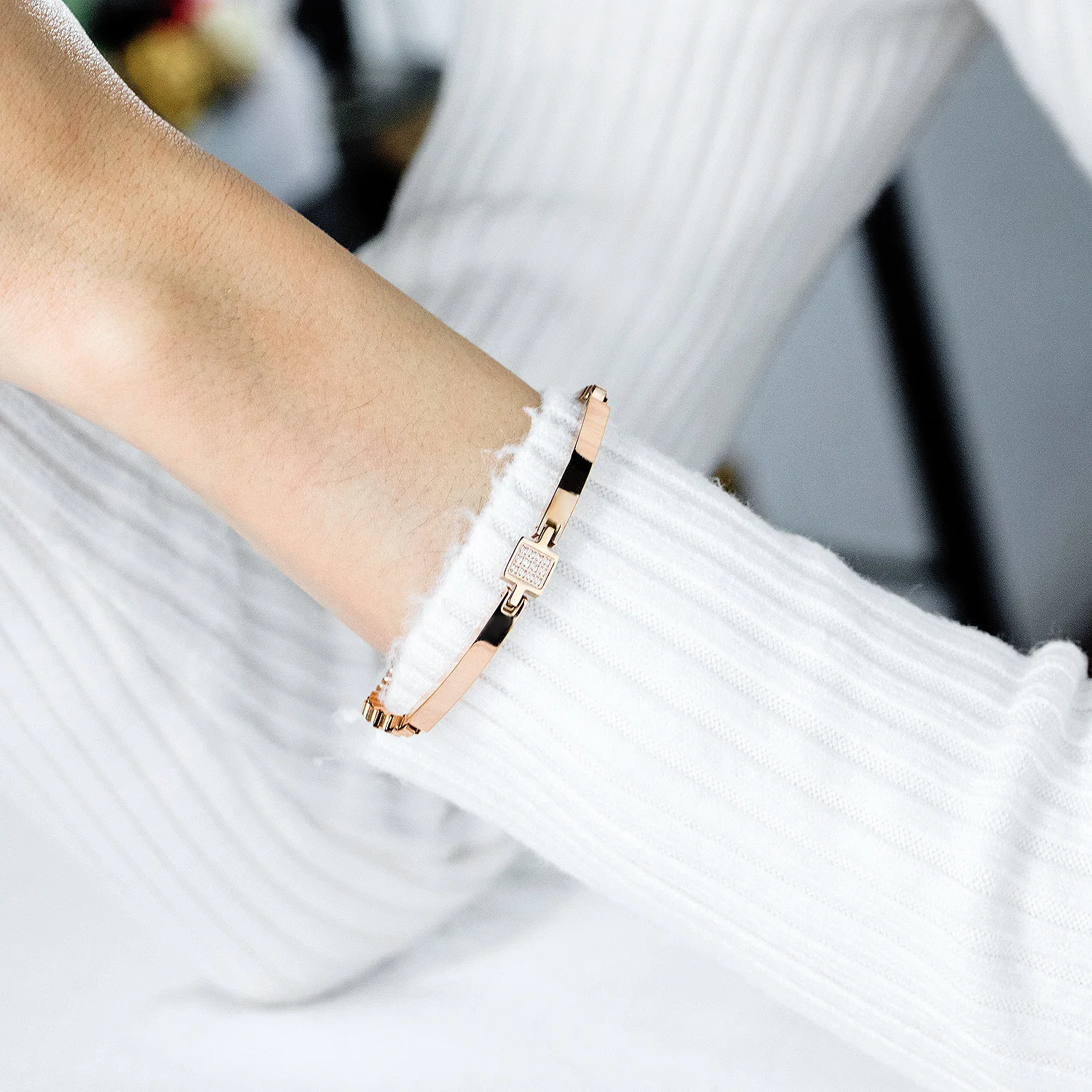 Hemiston Европейский титановая сталь женский браслет с Циркон покрытием из розового