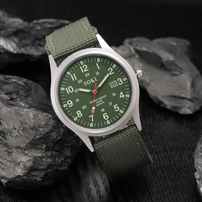 

2021 Military Army Watches Men'S Date Canvas Band Stainless Steel Sport Quartz Wrist Watch Waterproof Clock Relogio Masculino