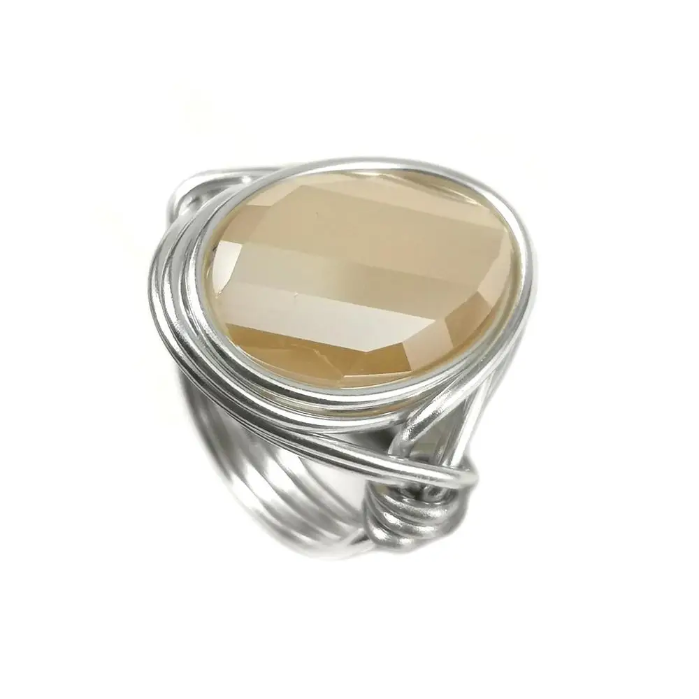 FR068Silver MANILAI, бохо, ручная работа, большой кристалл шампанского, кольца для женщин, модные ювелирные изделия, золотой цвет, проволока, спиральные бусины, кольцо на палец - Цвет основного камня: FR068Silver