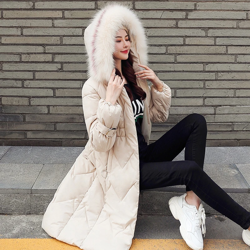 

Nice New Oversized Coats Thick Winter Jacket Women Hooded Fur Collar Down Cotton Coat Long Jacket Female Parkas Coats