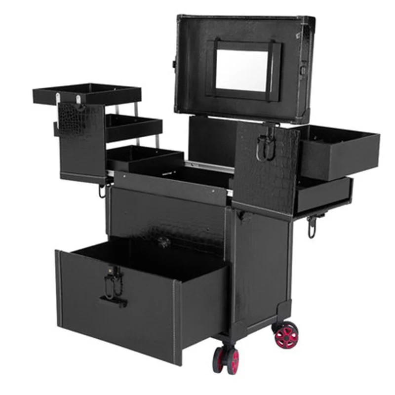 Multilayer Trolley Makeup Luggage Case Luxury Cosmetic Box Large Capacity Swivel Wheel Suitcae With Mirror Embroidery Toolbox | Багаж и