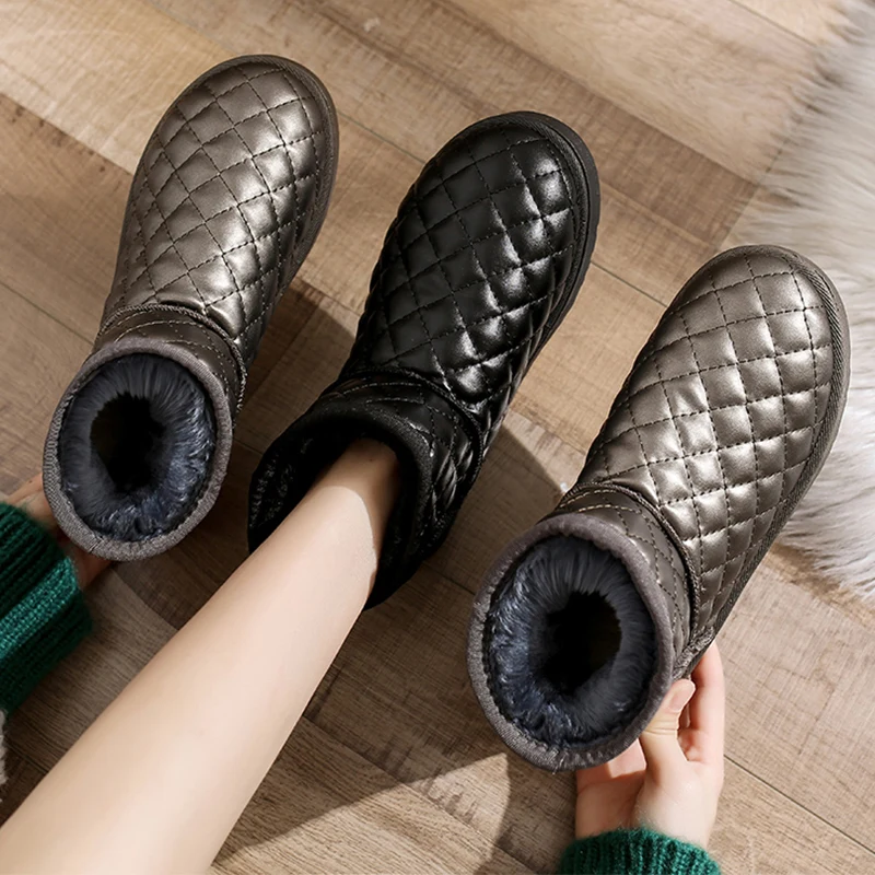 

Женские сапоги до середины икры, зимняя обувь, австралийские сапоги, женские низкие кожаные сапоги с круглым носком, женские резиновые сапо...