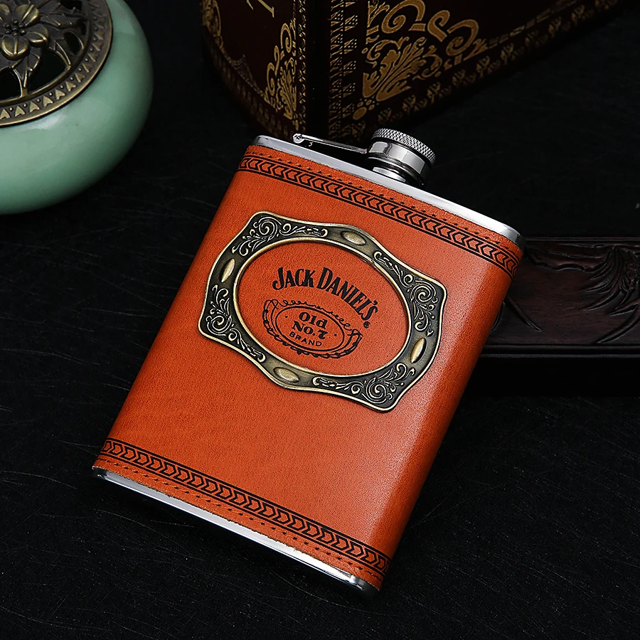 8 унций портативные фляжки на спиртовой основе из нержавеющей стали 304 кожаная