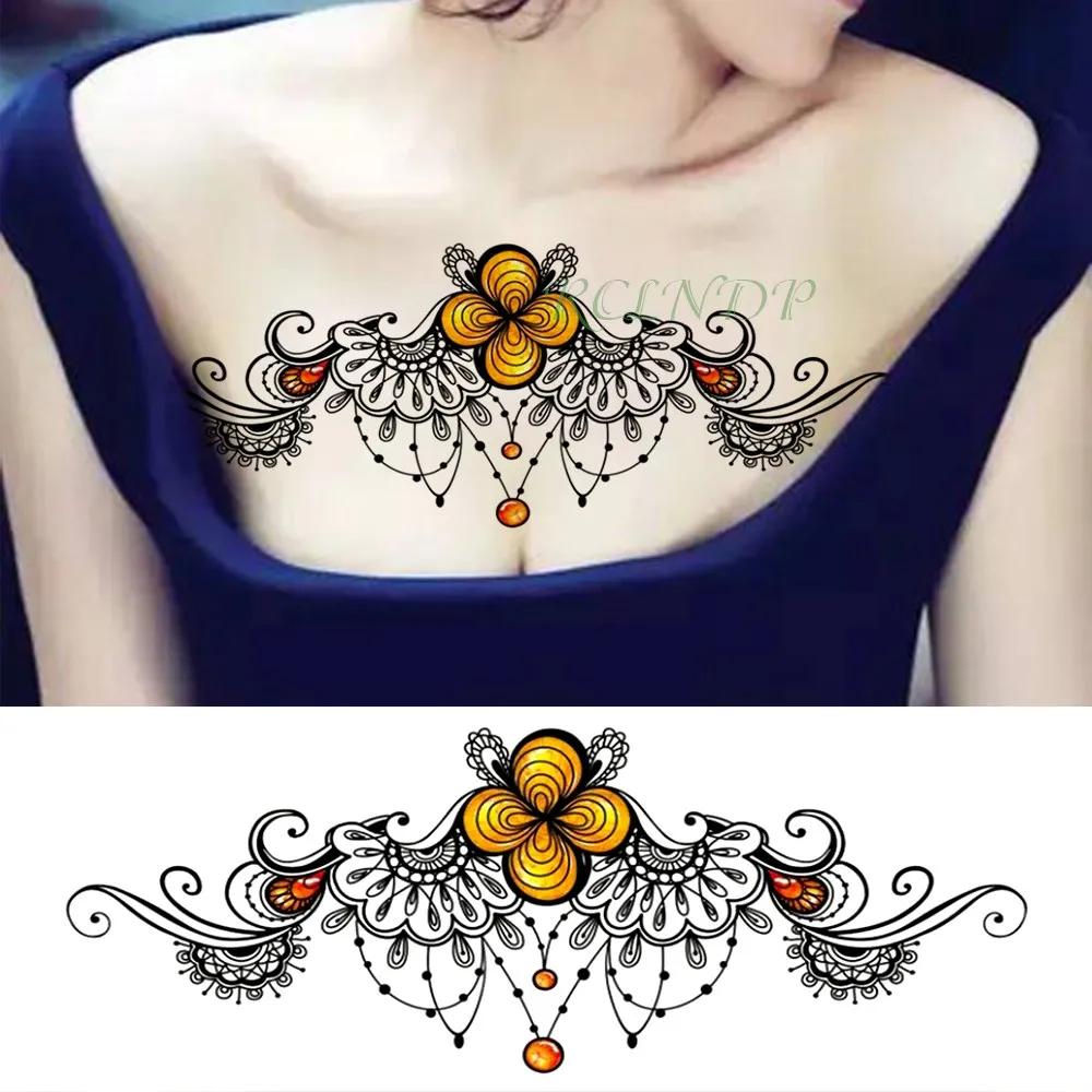 Водостойкая Временная тату наклейка с кристаллами на талии груди спине большой