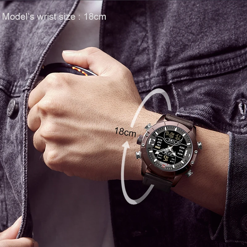 Роскошные часы NAVIFORCE мужские военные спортивные наручные с кожаным ремешком