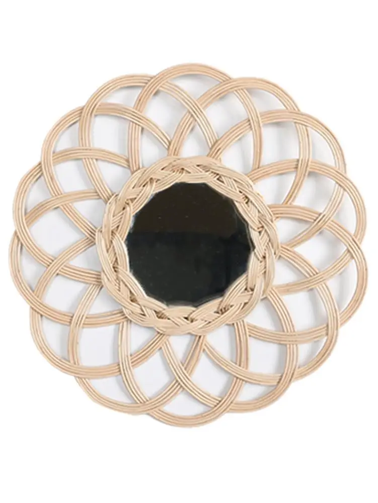 Плетеное зеркало из ротанга Скандинавское ручной работы украшение для