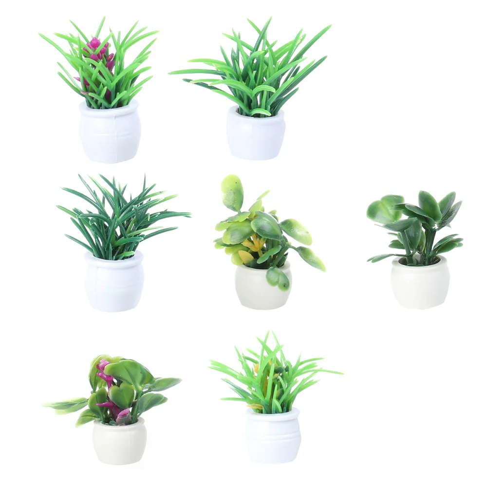

7 Pcs Materials Mini Potted Model Flower Pot Model Garden Landscape Layout Props Colorful Scenery Grass Mini Constructi