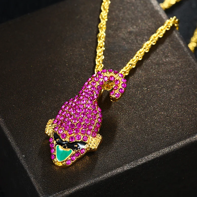 

New Hot Hip Hop Fashion Stainless Steel Cartoon Head Necklace Inlaid Color Zircon Pendant Party Jewelry Anniversary Gift