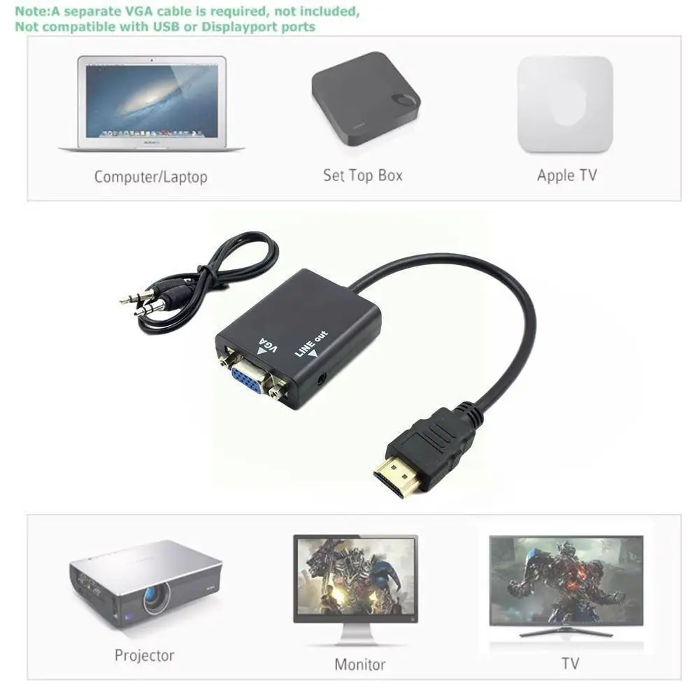 

HDMI-compatible Video Cables HDMI To VGA Adapter Audio Cable Cable Audio With Hdmi With Adapter Adapter Conversion Hdtv To Z9G4