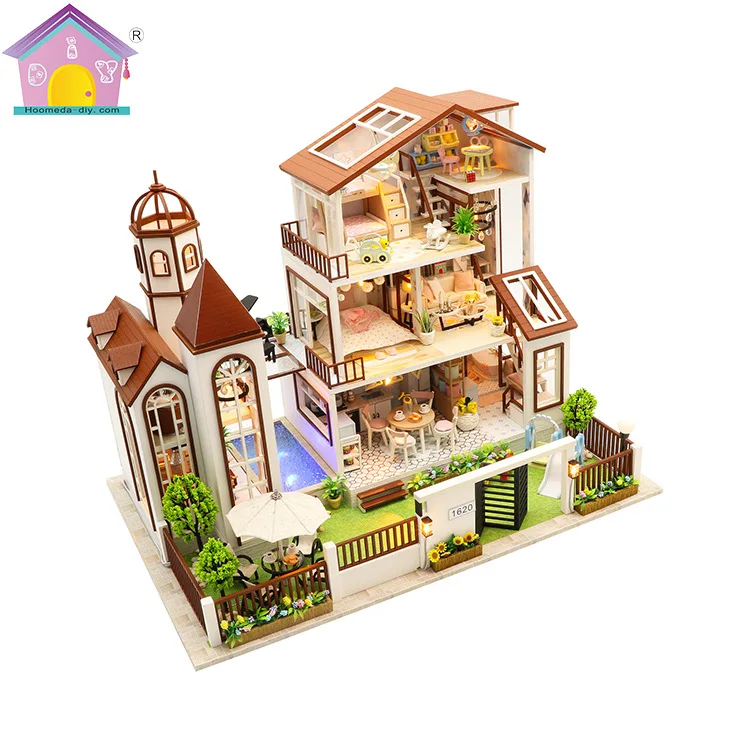 

Large villa creative birthday Christmas gift diy handmade house model sand table