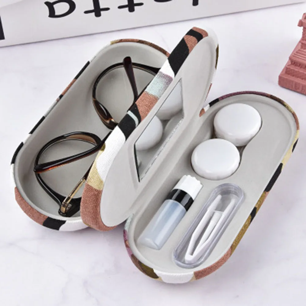 

Creative Dual Use Glasses Case Handmade 2 In 1 Double Layer Eyewear Accessories Multi-purpose Portable Contact Lens Boxes
