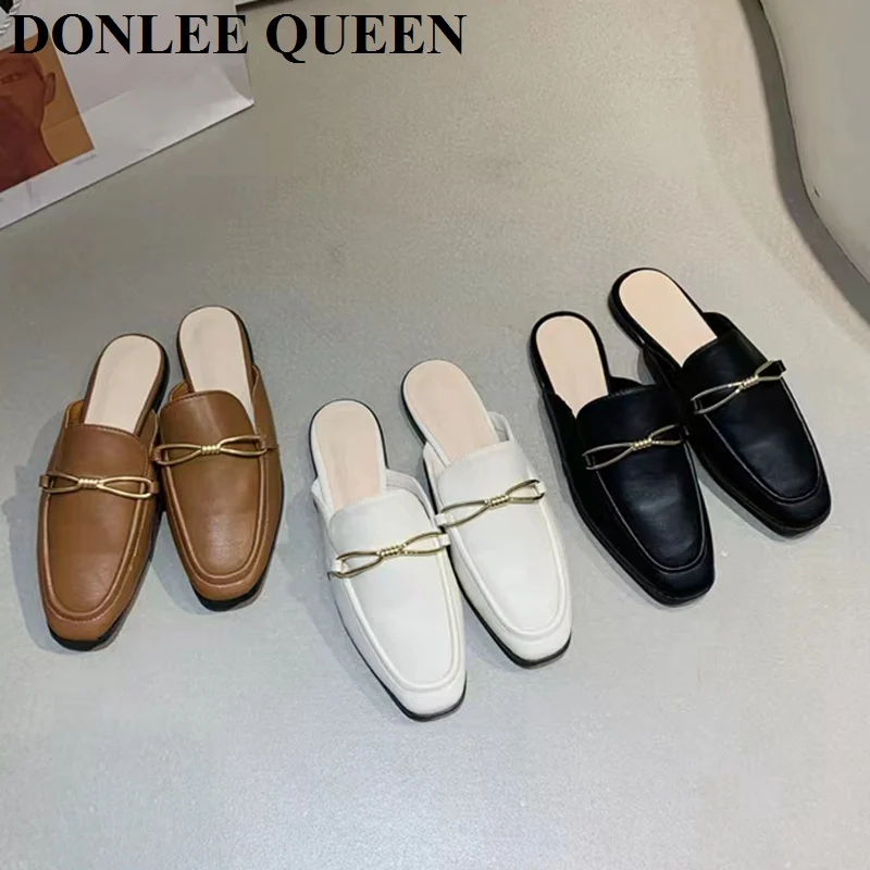 

Шлепанцы женские без застежки, плоская подошва, закрытый носок, повседневные лоферы, сланцы, весенние тапочки