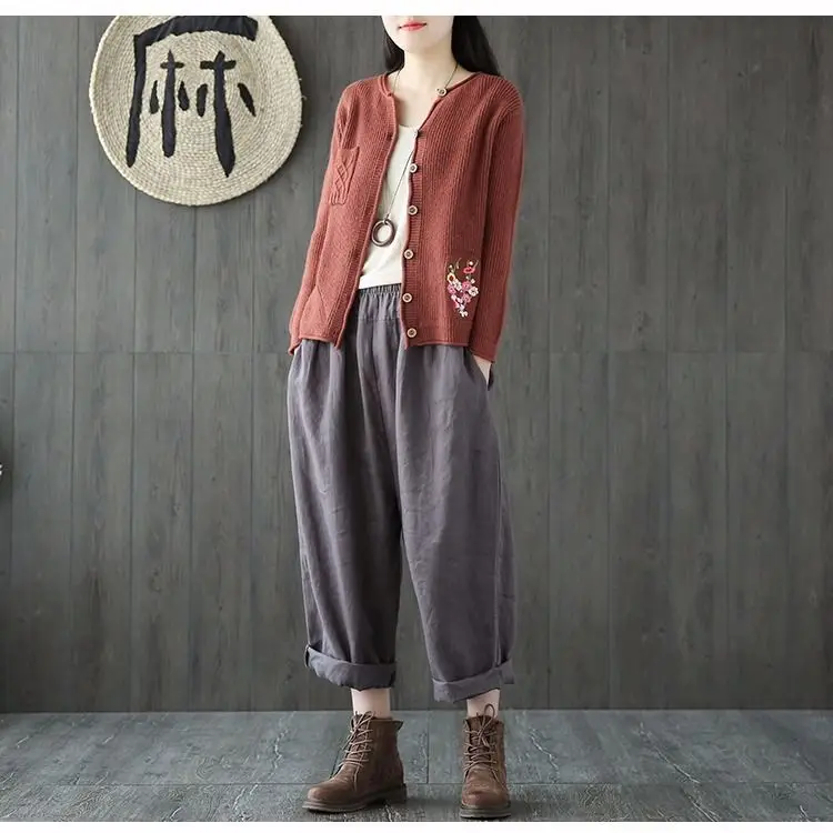 

autumn spring women sweater knitted cardigan fashion chinese artificial embroidered full sleeve women clothes 0.4