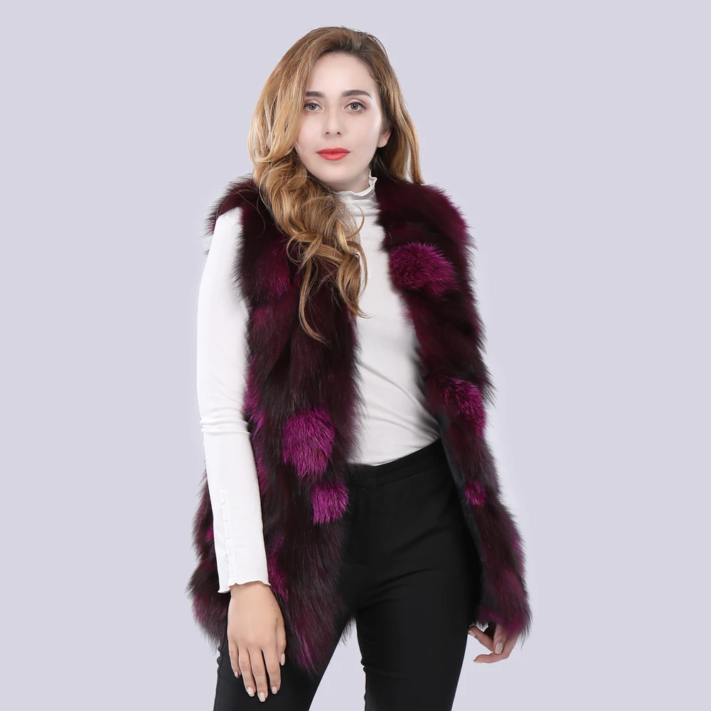 Натуральный мех жилет 100% с натуральным мехом серебристой лисы и енота меховой