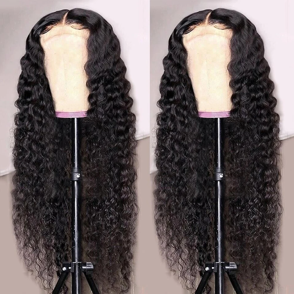 Deep Curly Lace Front Human Hair Wigs For Women Brazilian Water Wave Frontal Wig Pre Plucked With Baby | Шиньоны и парики