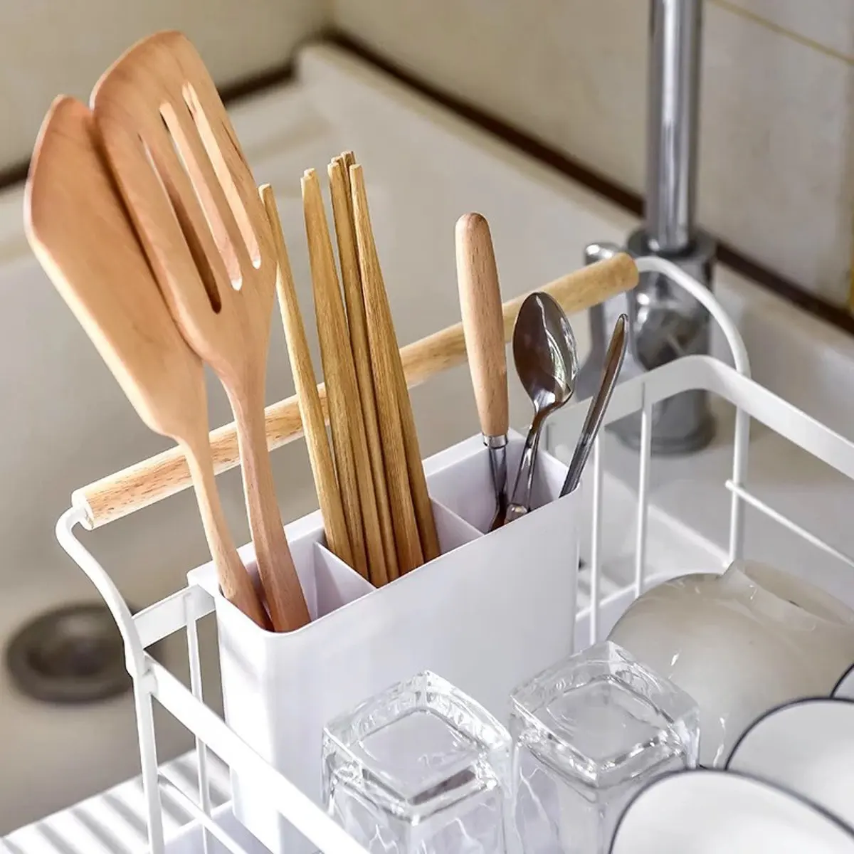 

Nordic Style 201 Dish Rack Kitchen Utensils Tableware Chopsticks Dish Water Cup Drain Basket Cutlery Storage Finishing Rack