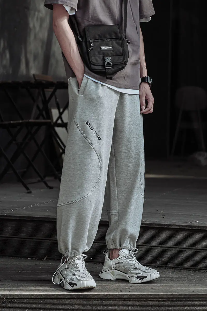 

2020 Spring And Summer New Youth Popular Loose Simple Elastic Waist Feet Drawstring Pants Fashion Casual Sports Pants Black/Grey