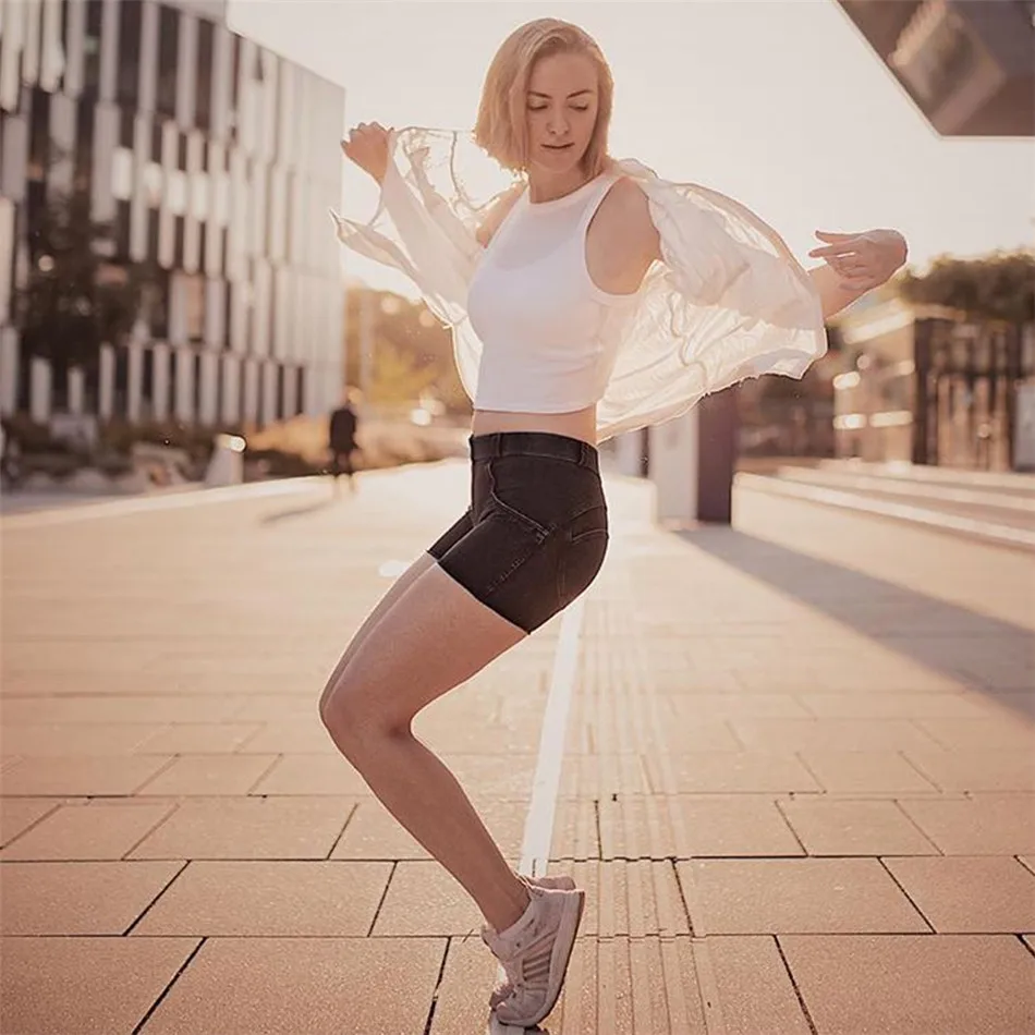 

Yoga Shorts Women Fit Sport Hip-lifting Shapewear Peach Short Jeans Pants Female Gym Running Fitness Denim Shorts Plus Size