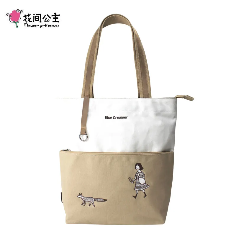 

Flower Princess Women Bag 2020 Embroidery Canvas Shoulder Bag Large Capacity Animal Print Girls Tote Bags Women Bag On Shoulder