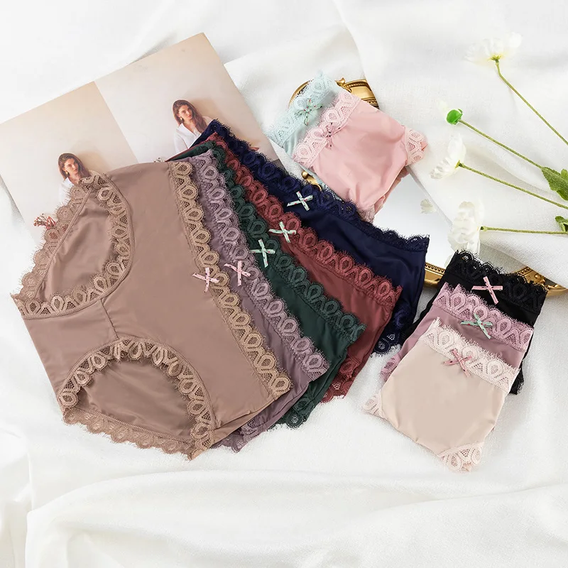

Сексуальные трусики с заниженной талией, женское нижнее белье, женские кружевные трусики с бантом, дышащие трусы, Женские однотонные ажурны...