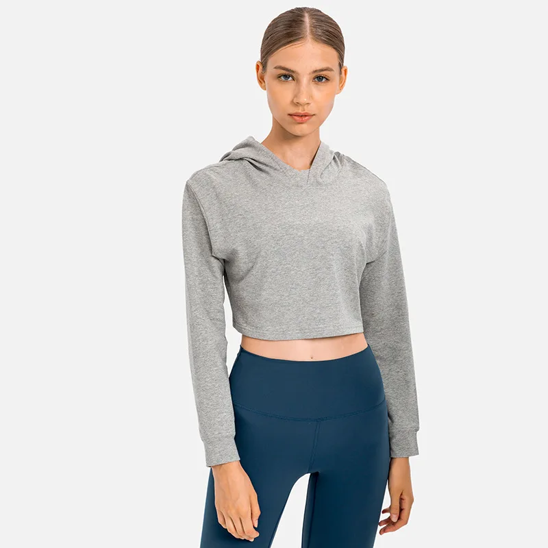Women's Tracksuit Sweatshirt Hoodies Crop Top Breathable Quick Dry Yoga Fitness Sport Shirts Lulu Long Sleeve Cropped Blouses